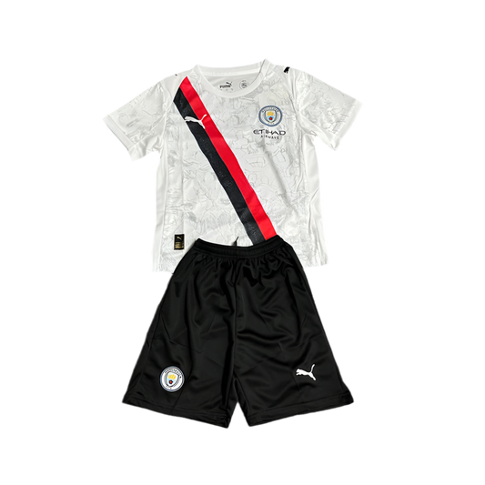 Conjunto Infantil Manchester City visitante 2025/26 blanco