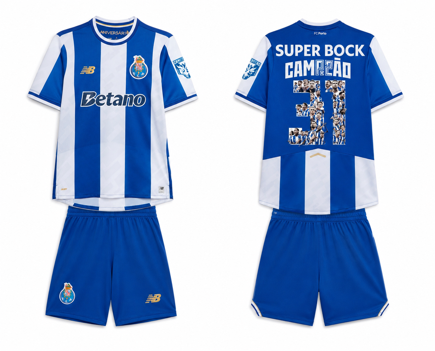 Conjunto infantil CAMPEÕES 31 primeiro equipación azul y blanco 2025/26 - LANZAMIENTO PRINCIPAL