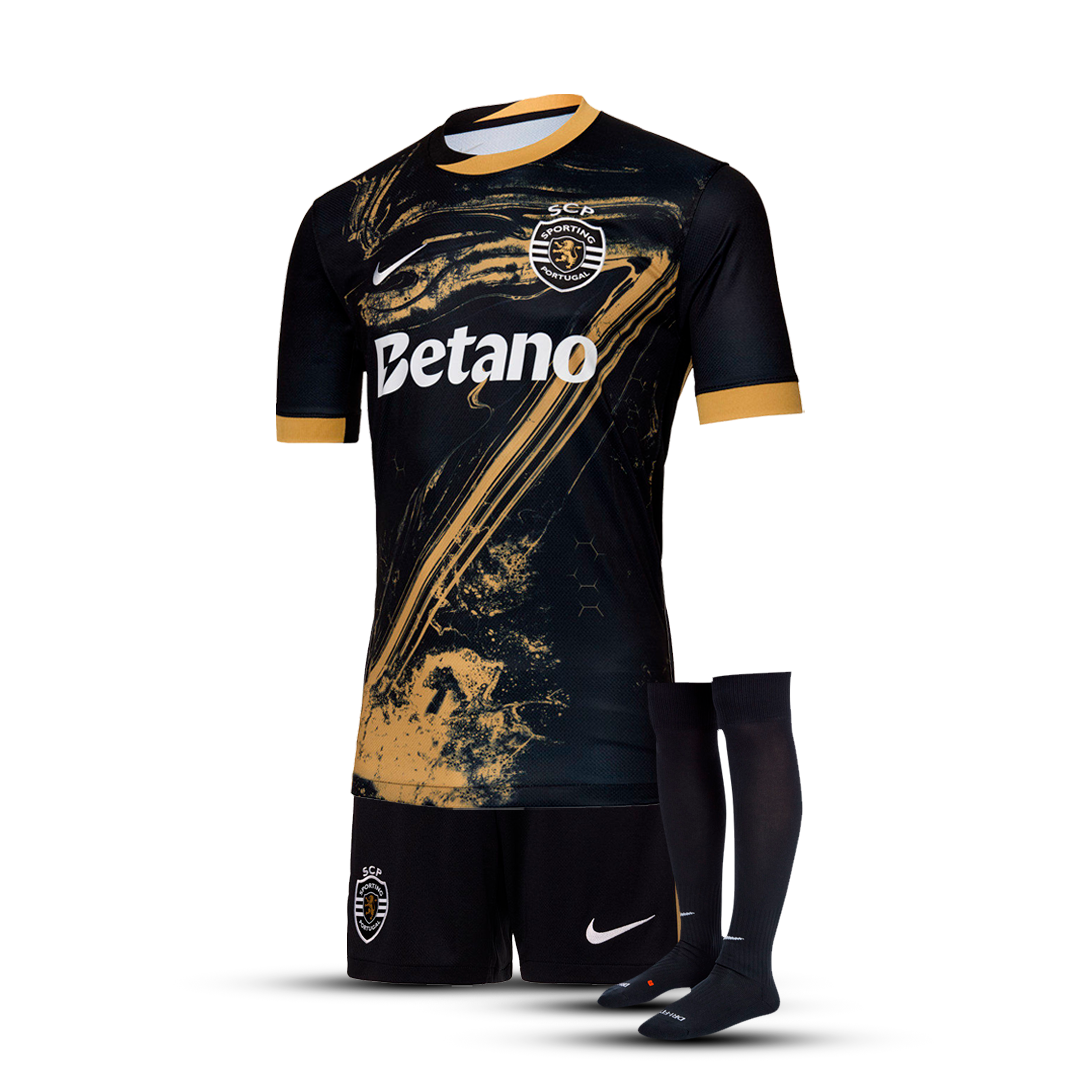 Conjunto infantil “7” COM MEIAS tercera equipación 2024/25 - negro y dorado