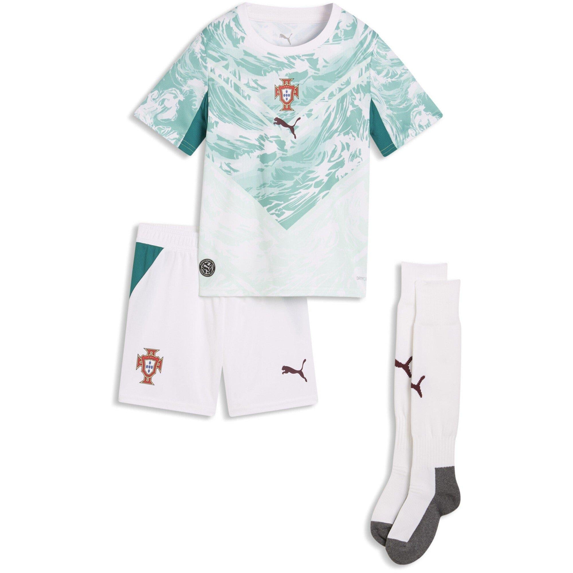 Conjunto infantil COM MEIAS Selección de Portugal alternativo verde - pantalón corto blanco COPA DEL MUNDO 2026 - azul