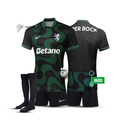 Conjunto infantil COM MEIAS alternativo negro/verde 2025/26