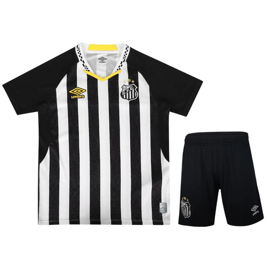 Conjunto Infantil Santos away blanco y negro 2025/26