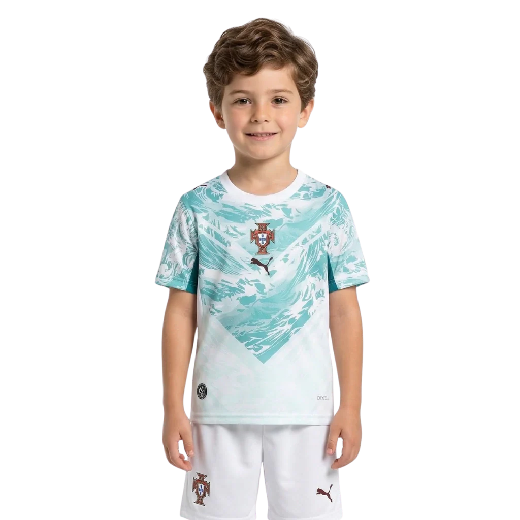 Conjunto infantil Selección de Portugal alternativa verde - pantalón corto blanco - COPA DEL MUNDO 2026