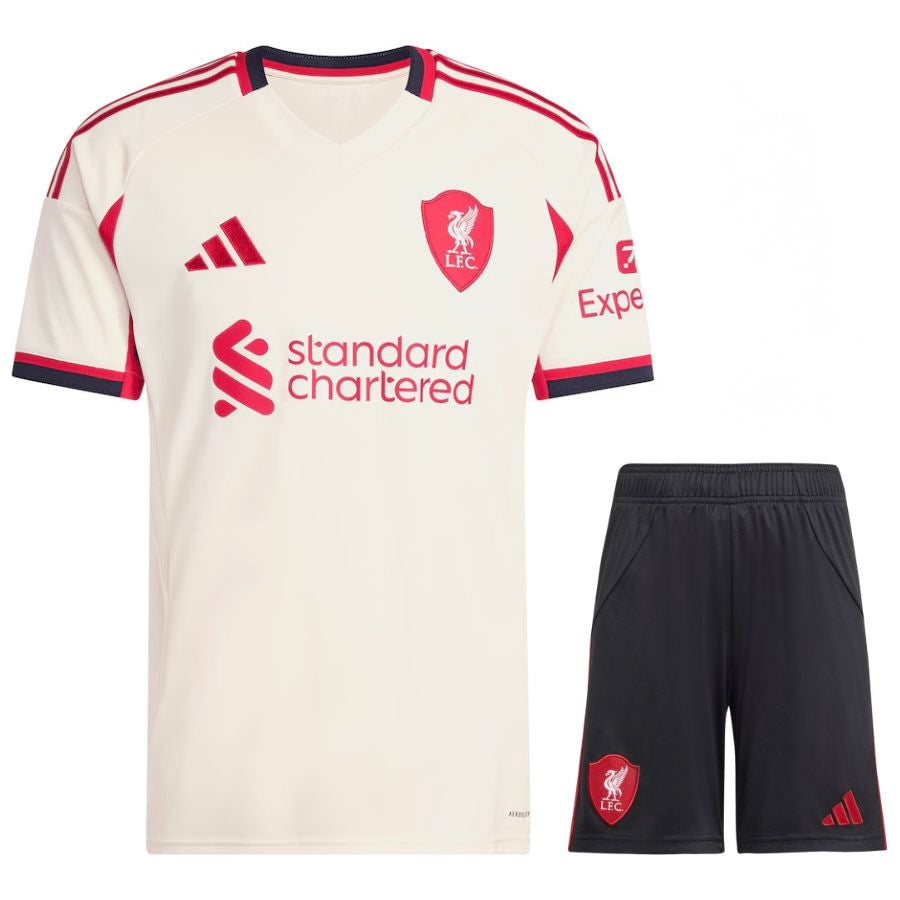 Conjunto Infantil Liverpool alternativo blanco 2025/26