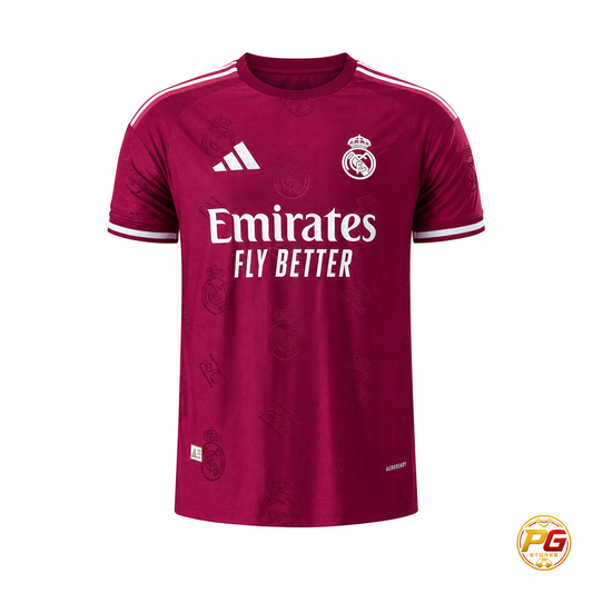 Camiseta Merengues 26/27 Player Granate sobre fondo blanco