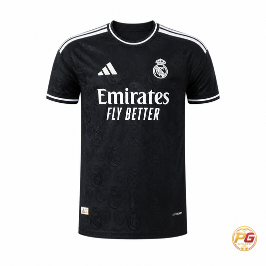 Camiseta Merengues 26/27 Player Negra sobre fondo blanco