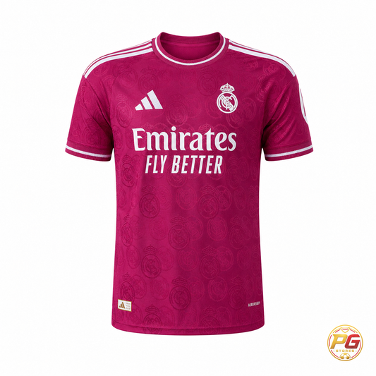 Camiseta Merengues 26/27 Player Rojo Rosa sobre fondo blanco